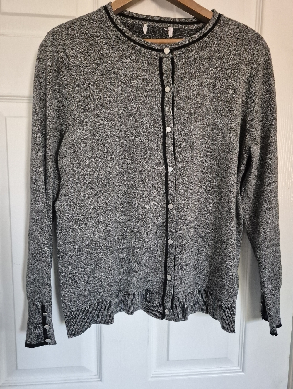 Gray Button-Front Knit Cardigan with Black Trim By Calvin Klein